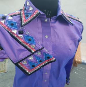 100 pour cent de verre matériel Western Showmanship chemise d'équitation équestre lavande Stretch taffetas Blings cheval de haute qualité - Product Image 1