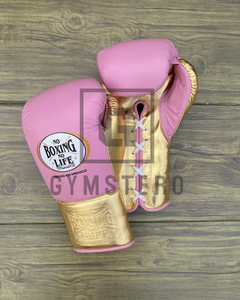 Premium Quality Customized Real Leather Pink Gold Full Finger Boxing Gloves Adjustable <strong>Hook</strong> <strong>Loop</strong> Wrist Strap Universal Fit - Product Image 3