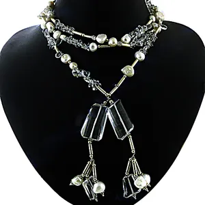 Women's Luxury Geometric Statement <b>Necklace</b> with Pearl and Crystal Beads 925 Silver Plated Gift Jewelry - Product Image 2