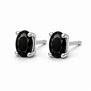 ต่างหูเงินแท้ชุบโรเดียมประดับพลอยออนิกซ์สีดำทรงรี ดีไซน์โรแมนติก ขายส่ง เหมาะเป็นของขวัญวันครบรอบ - Product Image 2