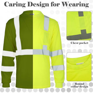 afety Shirt Hi Vis Orange Construction Shirts for Men 100 Polyester <b>Reflective</b> Long Sleeve Safety T Shirt - Product Image 5