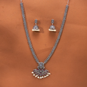 Latest Handmade Peacock Design Long <b>Necklace</b> Set Fashion Jewelry with Oxidised Plating - Product Image 1