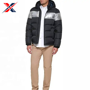 Hot Selling Custom Men's Winter Jacket Waterproof Down Puffer Coat with Stand Collar Breathable <b>Canvas</b> & Bubble Patchwork Design - Product Image 4