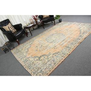 Tapis turc vintage 6 x 10,2 pieds, beige et bleu, patchwork, en laine écologique, à poils moyens, en latex, classique, rectangulaire, pour salle à manger - Product Image 2