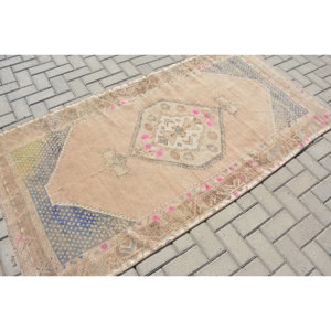 Tapis turc Vintage traditionnel Beige bleu 3.6 X 7ft grande surface laine peluche Patchwork Rectangle couloir Design tapis de chambre en latex - Product Image 2