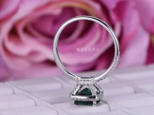 Unique 8*8 mm Cushion Cut Lab-Grown Emerald 14K Solid White Gold Ring Handcrafted Cushion Shape Ring By Indian Manufacturer - Product Image 5