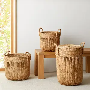 La mejor venta de cestas de paja tejidas de algas marinas naturales, tejido de China cesto de ropa, cestas para almacenamiento de ropa, producto al por mayor