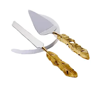 Oak Leaf Handle Cake Server Wide Cake Pizza Cutter Server Set Stainless Steel Pie Server with Fine Serrated Edge
