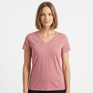 Camiseta de Algodón Rosa para Mujer, Cuello Redondo, Manga Corta, Corte Regular, Tejido Jersey Informal, Transpirable, para Todas las Temporadas - Product Image 6