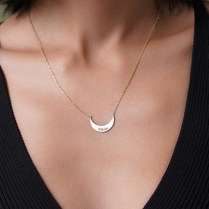925 argent Sterling or Vermeil minimaliste gravé lune collier croissant de lune pendentif cadeaux personnalisables bijoux lunaires personnalisés - Product Image 4