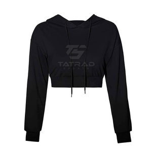 Haut court à capuche pour femme, design personnalisé, couleur unie, logo frontal, 100% coton, respirant, coupe-vent, streetwear, usage extérieur, fabriqué au Pakistan - Product Image 1