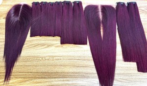 AZURA HAIR - Extensiones de Cabello Humano Natural Liso Teñido Borgoña de Vietnam, Remy Virgen, con Cierre Frontal/Máquina - Product Image 2