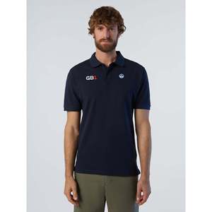Polo North Sails GB1 da uomo slim fit a maniche corte, traspirante, in tessuto Oxford blu navy con dettagli ricamati scuri in seta - Product Image 4