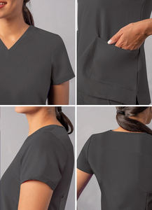 Venta al por mayor personalizado mujeres Hospital uniforme enfermería Scrubs Tops cuello vuelto con tubería blanca cuidado de la salud enfermera túnica superior - Product Image 3