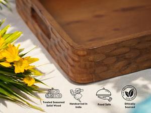 Plateau de service en bois d'acacia pour la maison, la cuisine, le restaurant, le bureau, organisateur de table à manger, plateaux de rangement - Product Image 2