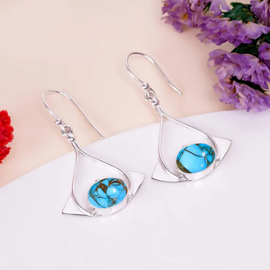 Hecho a mano cobre azul turquesa 925 plata esterlina grado AAA sin níquel IGI certificado bohemio gota colgante pendientes cristianos - Product Image 2