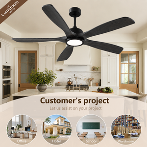 60 Inch Ceiling Fan with <b>Light</b> and <b>Remote</b>, Black Solid Wood Blades Dimmable Reversible DC Motor Ceiling Fan with APP <b>Control</b> - Product Image 4