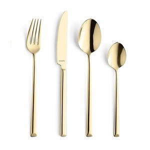 ชุดช้อนส้อมมีด้ามจับแบบสามเส้นสีทองหรูหราทนทานเครื่องล้างจานที่ปลอดภัย - Product Image 2