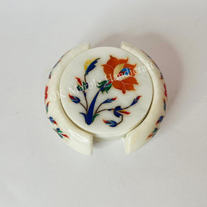 Posavasos de agua para té y café de mármol hecho a mano elegante, 6 piezas en naranja y azul, hermoso soporte de piedra de estilo religioso pintado - Product Image 1