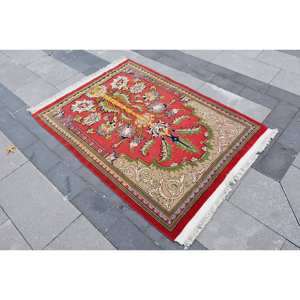 Traditional <b>Red</b> Beige Wool Eco Friendly Rug 3.6 X 5.2 ft Large Area Turkish Rectangle Dining Room Patchwork 10mm Fur Room - Product Image 3