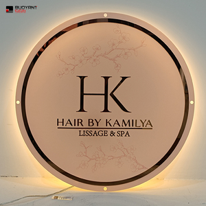 لافتة تجارية أكريليك مستديرة مخصصة لتزيين جدران الصالون لافتات بإضاءة خلفية لوحة تسجيل أكريليك - Product Image 3