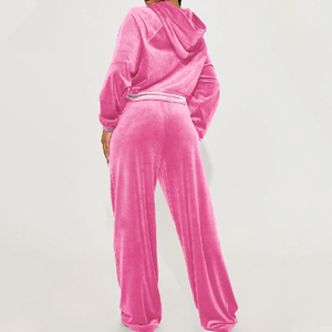 Nueva llegada al por mayor de las mujeres personalizadas conjuntos de las mujeres de otoño e invierno deportes Crop Zip sudaderas con capucha de terciopelo Pantalones deportivos Conjuntos Casuales - Product Image 5