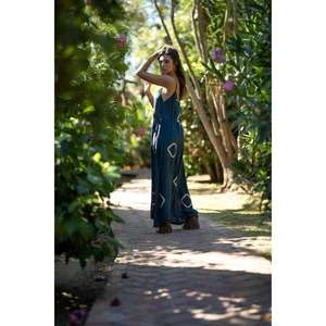 <b>Women</b> Teal <b>Blue</b> Flare Sleeve Floor-Length Boho <b>Dress</b> Spaghetti Strap Summer Casual Beach Holiday Natural Waist Eco-Friendly - Product Image 3