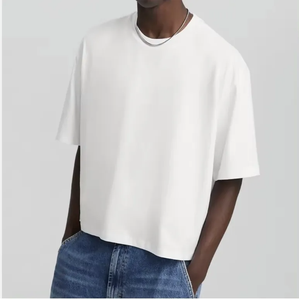 Fabricant T-shirt personnalisé pour hommes, coupe boxy, épaules tombantes, poids lourd tricoté, logo de grande taille à motif solide - Product Image 6