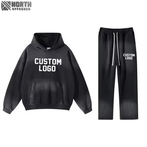 Chándal holgado de algodón OEM 100% para hombre, Conjunto personalizado de 2 piezas, Conjunto de sudadera con capucha y pantalones de chándal, conjunto deportivo de chándal de gran tamaño personalizado para hombre - Product Image 4