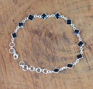 Pulsera de tenis de plata de ley 925 con ónix negro, hecha a mano, moderna, regalo de boda para mujer - Product Image 2
