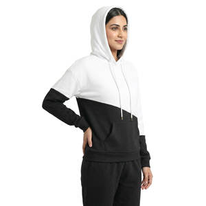 Sweat à capuche à panneaux diagonaux pour femmes, design personnalisé, couleur contrastée, streetwear tendance, épaules tombantes, manches longues, décontracté, en coton lourd - Product Image 2