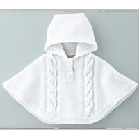 Poncho à capuche en tricot torsadé pour fille, en laine/nylon, fermeture boutonnée, ouverture au col, taille 12GG, en stock, délai d'échantillon de 7 jours, non applicable