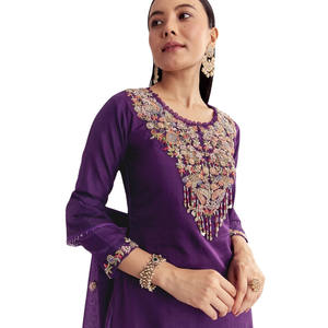 Venta al por mayor de organza púrpura bordado Kurta conjunto con Dupatta para la fiesta de boda desgaste recepción festiva y pedidos étnicos personalizados - Product Image 4