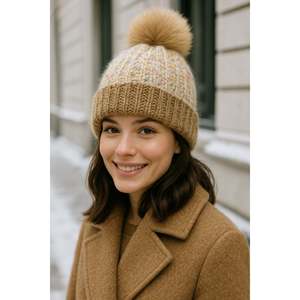 Gorro de lana con pompón color camel para mujer BERE1142 - BERE1142-CAMEL - Product Image 3