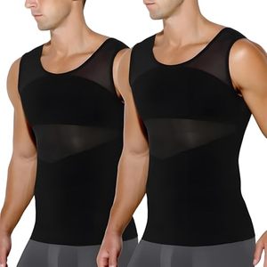 Débardeur de compression pour homme, gilet amincissant très extensible pour le contrôle du ventre et la correction de la posture, body sculptant en maille - Product Image 1