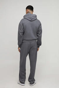 Sudadera con capucha para hombre, extragrande, con cremallera frontal, estampada, con pedrería gris, de algodón grueso transpirable, con logotipo personalizado - Product Image 2