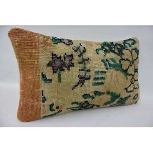 Beige Wool Kantha Patchwork <b>Pillow</b> 12x20 Inches Woven with Vintage Floral Embroidered Print for Home <b>Sofa</b> or Christmas Decor - Product Image 3