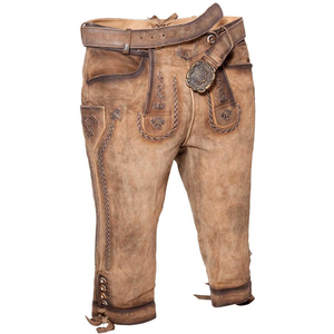Lederhosen bavarois authentique pour hommes, cuir léger de couleur foncée, jambe droite avec genou long, taille moyenne, service OEM disponible - Product Image 1