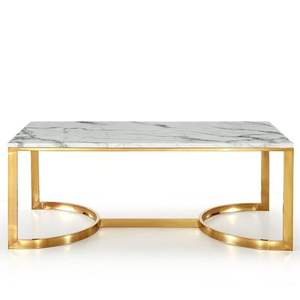 Mesa de Centro de Metal con Acabado Dorado y Tapa de Mármol para Sala de Estar - Product Image 2