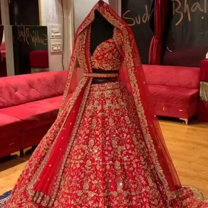 NEW HEAVY <b>RED</b> BRIDAL <b>BLOUSE</b>, LEHENGA & DUPATTA DRESS WITH Embellished in Crystal Glass Beads,STONE,DABKA Work for Wedding = 2024 - Product Image 1