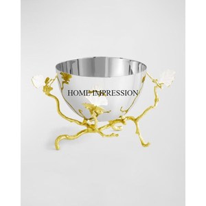 Eye Catching Look <b>Silver</b> Color Finishing Shiny Polished Round Shape Metal Serving <b>Bowl</b> With Gold Plated Unique Designer Base - Product Image 5