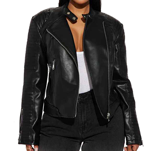 Chaqueta de piel de oveja de gama alta para mujer, estilo de Moto clásico de moda genuina con cuello levantado y silueta ajustada a medida - Product Image 4