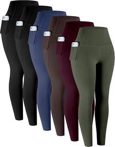 Lot de 6 leggings de yoga taille haute pour femmes, respectueux de l'environnement, doux et respirant, pantalon d'entraînement à motif solide, taille élastique, ventre avant - Product Image 1