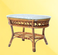Table basse moderne en rotin fait main avec plateau en verre trempé, meubles de salon tropicaux pour la maison