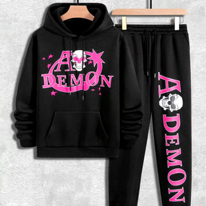 Ensemble sweat-shirt et pantalon de survêtement évasé à double taille pour homme, prix bas, avec logo, design empilé, pour l'hiver - Product Image 1