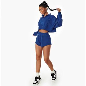 ชุดเซตเสื้อมีฮู้ดกีฬาและกางเกงขาสั้น2ชิ้นสำหรับผู้หญิงชุดออกกำลังกายในยิม - Product Image 6