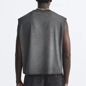 2025 Nueva Camiseta de algodón 100% de alta calidad con logotipo personalizado al por mayor para hombres, Camiseta holgada estampada sin mangas para entrenamiento, ropa de calle - Product Image 4