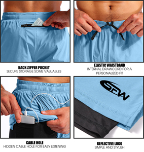 Shorts de course unisexe haute élasticité, séchage rapide, respirants, avec impression sublimée sur le devant, pour la gym, motif sportif confortable - Product Image 3