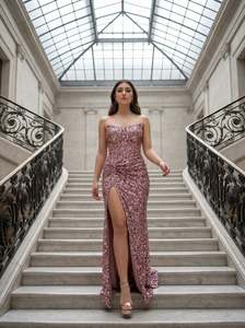 ชุดราตรีผู้หญิงดีไซน์ใหม่ ปักลาย สายเดี่ยว ทรงตรง ยาว พร้อมบราในตัว กระชับรูปร่าง สง่างาม เหมาะสำหรับงานเลี้ยงสีแดงเบอร์กันดีและสีเขียว - Product Image 5