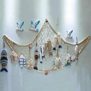 Rustic Wood Fish Bone Hanging <b>Ornament</b> Multi-Tone Blue Mediterranean Style Nautical Rope Decor for Living Room & Coffee Shops - Product Image 5